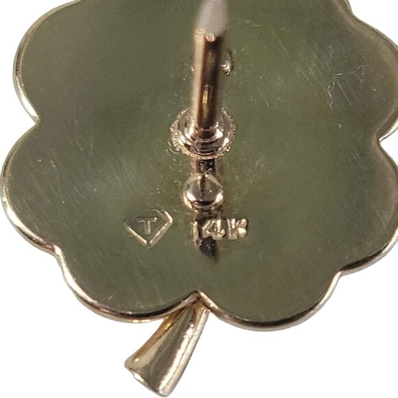 VTG 14kt Solid Yellow Gold Genuine Diamond 4 Leaf Clover Pin Tie Tack 5.48g 10mm - Picture 13 of 13
